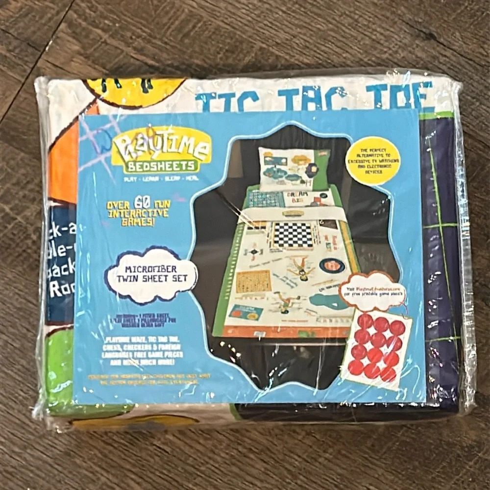 Playtime Bed Sheets - Soft Breathable 75‎ Fun Games & Puzzles - Unisex Twin new